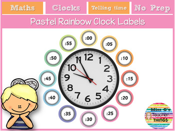 Preview of Pastel Rainbow Clock labels - Telling the time labels - 2 Themes