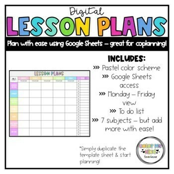 Preview of Pastel Rainbow Digital Lesson Plans