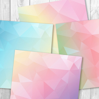 Pastel Rainbow Geometric Digital Paper, Low Poly Scrapbook Paper, Background