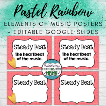 Preview of Pastel Rainbow Music Classroom Elements of Music - Editable Google Slide