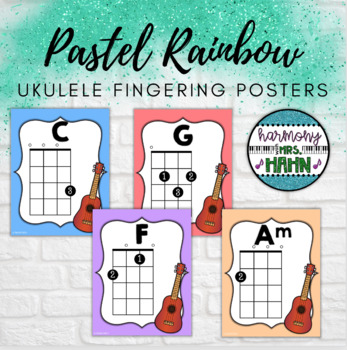 Preview of Pastel Rainbow Music Classroom Ukulele Chord Posters