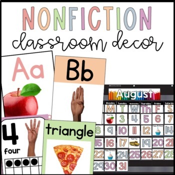 Preview of Pastel Rainbow Nonfiction Classroom Decor Bundle | Real Pictures