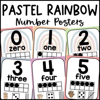 Preview of Pastel Rainbow Number Posters | Calm Classroom Decor