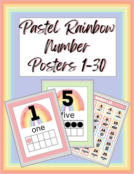 Preview of Pastel Rainbow Number Posters With Ten Frames 1 - 30