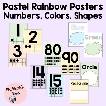 Preview of Pastel Rainbow Numbers, Colors, and Shapes Resource Posters