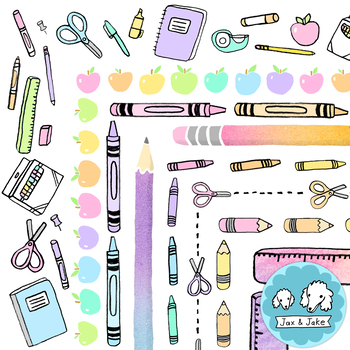 Preview of Pastel Rainbow School Clipart Page Borders - Crayon Clip Art Frames for Spring