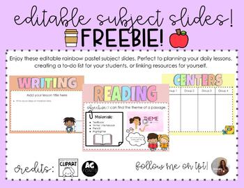 Preview of Pastel Rainbow Subject Editable Rainbow Slides FREEBIE!