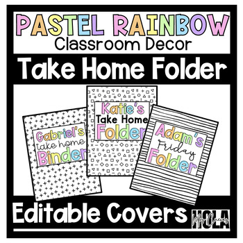 Preview of Pastel Rainbow Friday OR Take Home Folder/Binder Covers | Classroom Decor