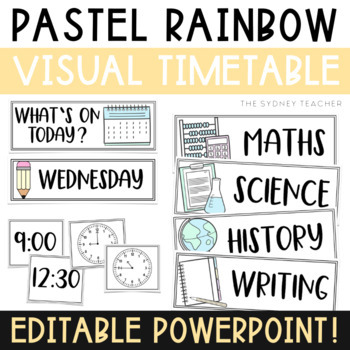 Preview of Pastel Rainbow Visual Timetable with Clocks