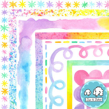 Preview of Pastel Rainbow Watercolor Clipart Borders, Spring and Easter Clip Art Frames