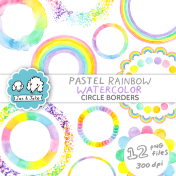 Preview of Pastel Rainbow Watercolor Circle Border Clipart, Spring and Easter Frames
