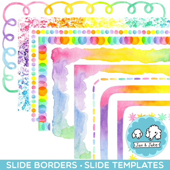Preview of Rainbow Watercolor SLIDE Border Clipart, Editable Spring Google Slides Templates
