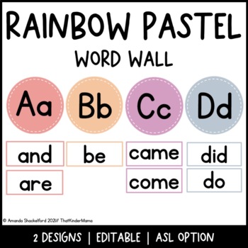 Preview of Pastel Rainbow Word Wall | ASL | Editable