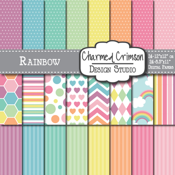Preview of Pastel Rainbow and Cloud Digital Paper 1575