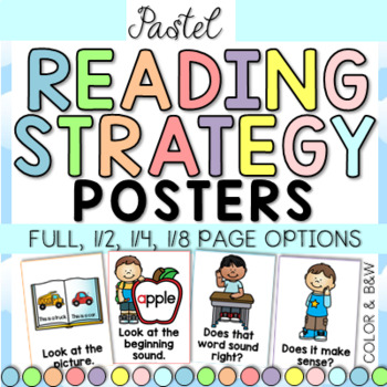 Preview of Pastel Reading Strategy Classroom Posters and Cards BUNDLE