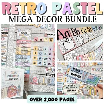 Preview of Pastel Retro Classroom Decor Kit GROWING Bundle