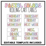 12 Pastel Rolling Cart Labels | Classroom Decor | Editable