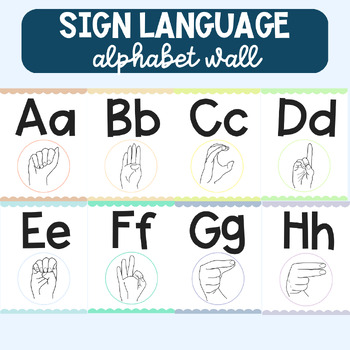 Preview of Pastel Scalloped Alphabet Wall with Sign Language