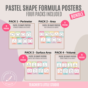 Preview of Pastel Shape BUNDLE 4 Pack | Formulas for Perimeter, Area, Surface Area & Volume
