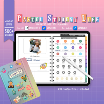 Preview of Pastel Student Life Digital Planner, Goodnotes Android iPad Undated Planner