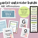 Pastel Watercolor Affirmation Bundle: schedule cards, ABCs