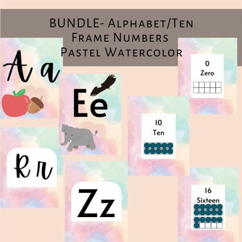 Preview of Pastel Watercolor Alphabet and Ten Frame Posters BUNDLE