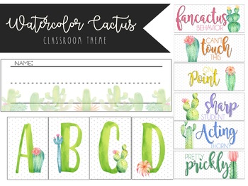 Preview of Pastel Watercolor Cactus Classroom theme