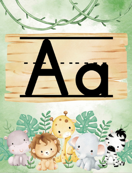 Preview of Pastel Watercolor Jungle Animals Printable Alphabet Posters ABC Word Wall Cards 