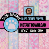 Pink and Blue Watercolor Dog Paw Digital Papers, Custom Ov
