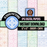 Pastel Boho Printable Digital Paper - Watercolor Patterns,