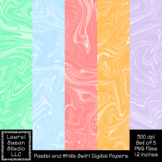 Pastel and White Swirl Digital Papers PNG 300 dpi 12x12 in