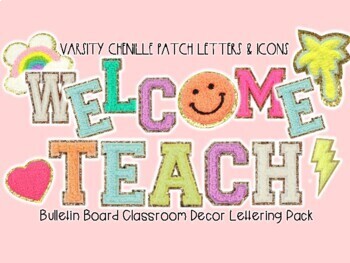 Preview of Pastels Varsity Bulletin Board Letter Bundle -Patch Letters & Accents (PNG File)