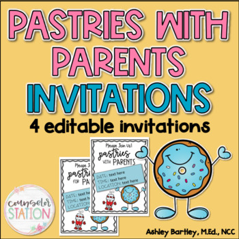 Preview of Pastries for Parents/Pastries with Parents Editable Breakfast Event Invitations