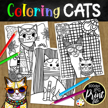 Patchwork Cats Printable Coloring Pages - Kids Indoor Activity by Prawny