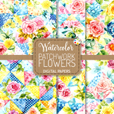 Patchwork Flowers - Watercolor Collage Quilt Floral Patter