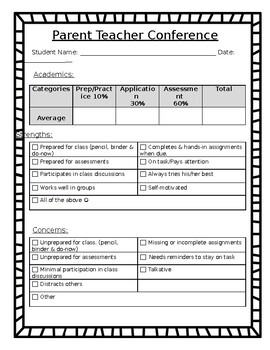 Editable Patent Teacher Conference Discussion Form | TpT