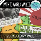 Events Leading to World War 2 (World War II) Vocabulary Page