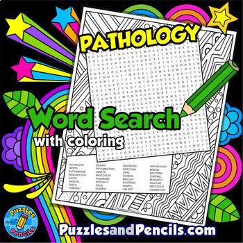 Preview of Pathology Word Search Puzzle Activity Page with Coloring | Life Sciences