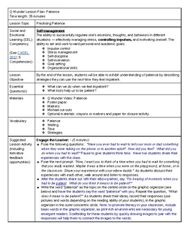 Preview of Patience - Q Wunder Lesson Plan