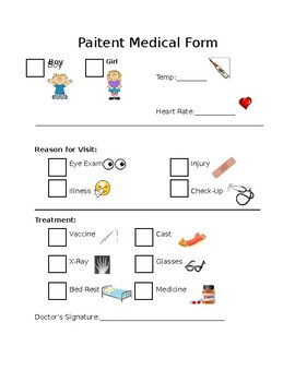 Patient Medical Form for Dramatic Play by PreschoolChronicles | TpT