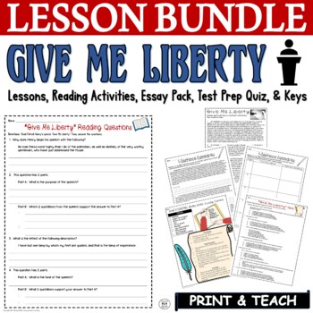 Preview of Patrick Henry Speech to the Virginia Convention Give Me Liberty Quiz Activities