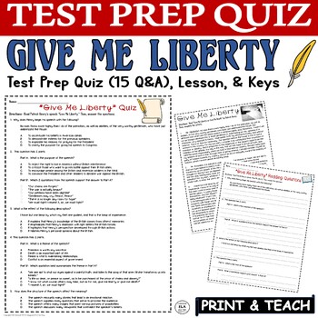 Preview of Patrick Henry Speech to the Virginia Convention Test Prep Give Me Liberty Quiz