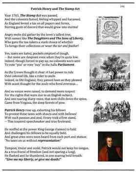 Preview of Patrick Henry and the Stamp Act (32) - poem worksheets puzzle