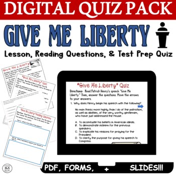Preview of Patrick Henry Speech to the Virginia Convention Reading Test Prep Quiz Digital