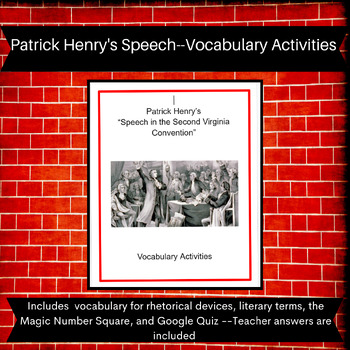 Preview of Patrick Henry's Speech Vocabulary Activities--Includes Rhetorical/Literary Terms