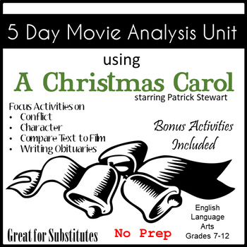 Preview of Charles Dickens' Christmas Carol 5 Day Movie Analysis Unit, Substitute Friendly
