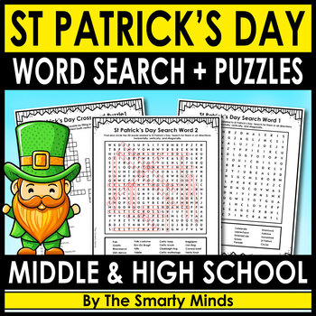 Preview of St Patrick's Day Word Search & Crossword Puzzle + Answers Included - Sub Plans