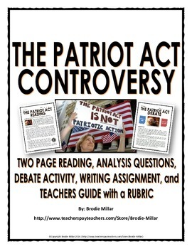 Preview of Patriot Act Controversy - Reading, Questions, Debate Activity, Assignment, etc.