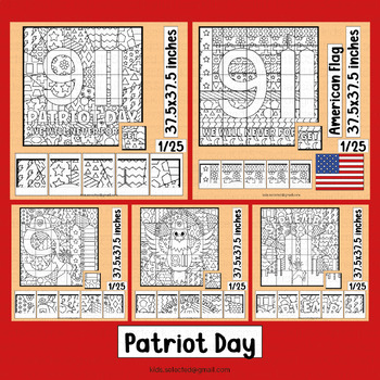 Preview of Patriot Day Activities September 11 Bulletin Board Math Craft Coloring Pages Set