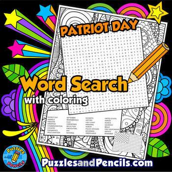 Preview of Patriot Day Word Search Puzzle Activity Page with Coloring | United States